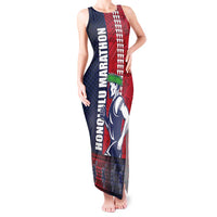 Honolulu Running 2024 Tank Maxi Dress Marathon Competition Hula Runner and Kakau Art Tattoo LT03 Women Blue - Polynesian Pride