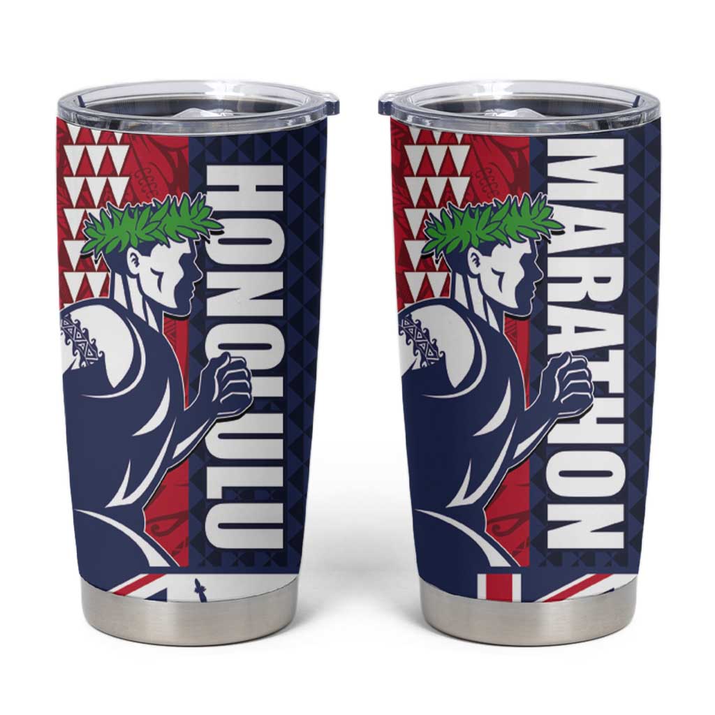 Honolulu Running 2024 Tumbler Cup Marathon Competition Hula Runner and Kakau Art Tattoo