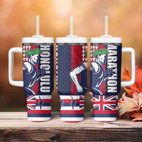 Honolulu Running 2024 Tumbler With Handle Marathon Competition Hula Runner and Kakau Art Tattoo LT03 - Polynesian Pride