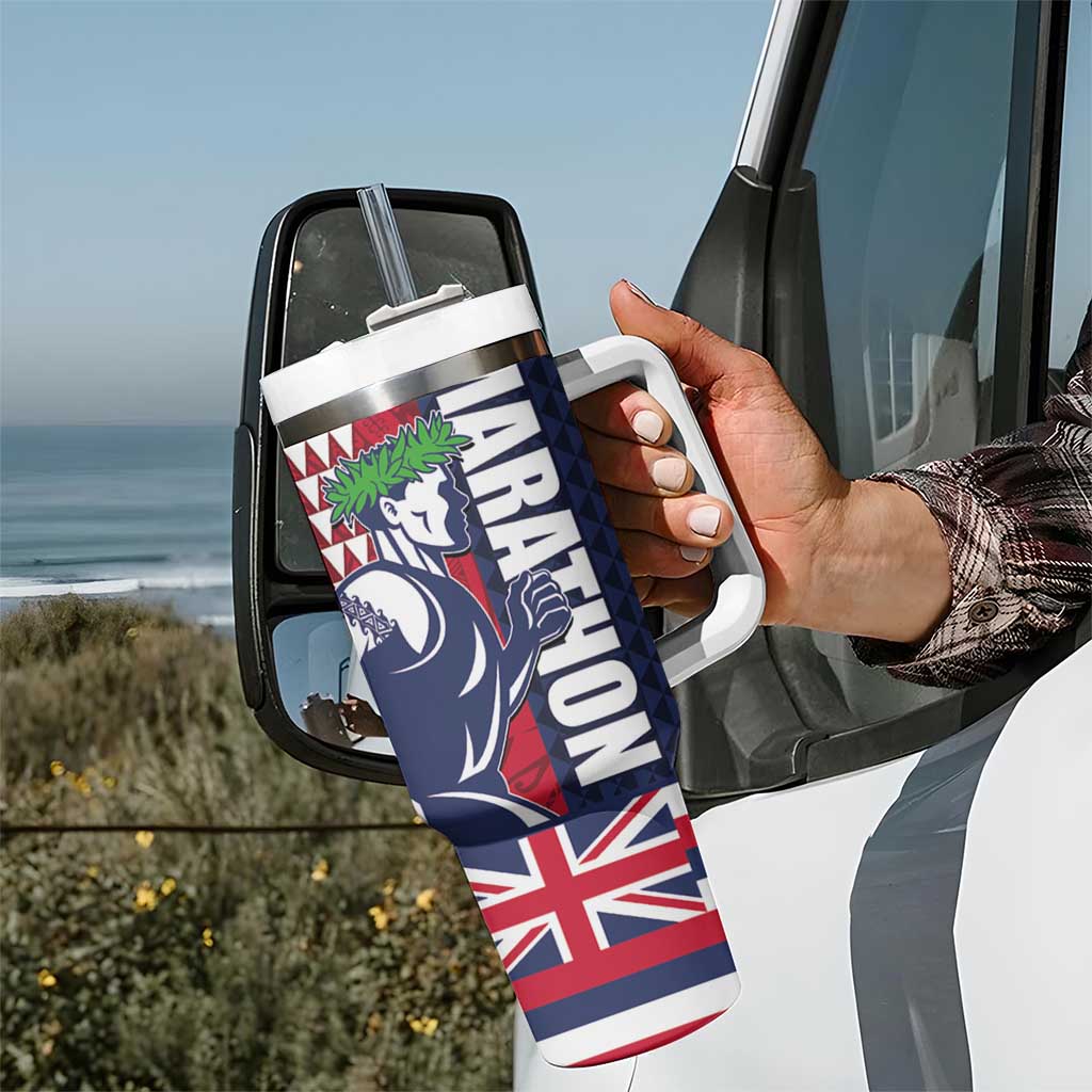 Honolulu Running 2024 Tumbler With Handle Marathon Competition Hula Runner and Kakau Art Tattoo LT03 - Polynesian Pride