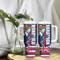 Honolulu Running 2024 Tumbler With Handle Marathon Competition Hula Runner and Kakau Art Tattoo LT03 - Polynesian Pride
