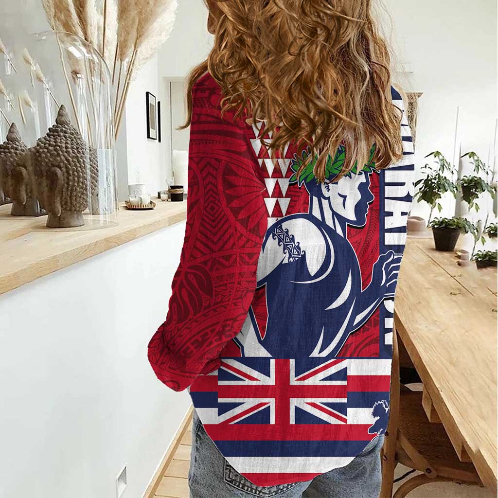 Honolulu Running 2024 Women Casual Shirt Marathon Competition Hula Runner and Kakau Art Tattoo