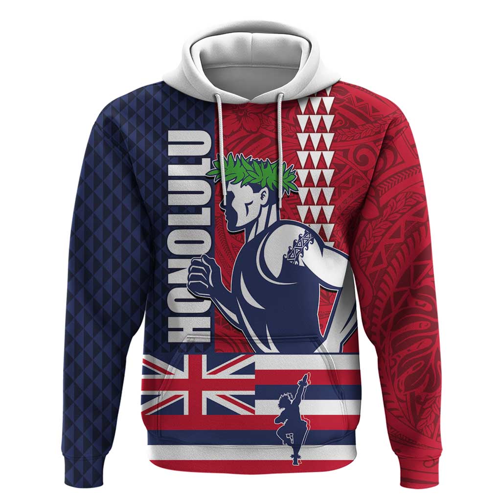 Honolulu Running 2024 Zip Hoodie Marathon Competition Hula Runner and Kakau Art Tattoo