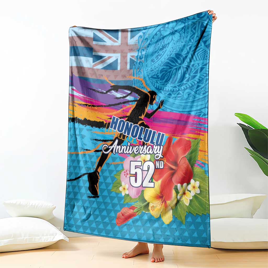 Honolulu Anniversary 52nd Running Blanket Marathon Competition Kakau Pattern Blue Color LT03 - Polynesian Pride