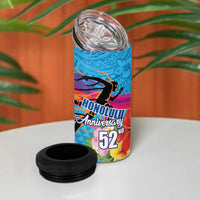 Honolulu Anniversary 52nd Running 4 in 1 Can Cooler Tumbler Marathon Competition Kakau Pattern Blue Color