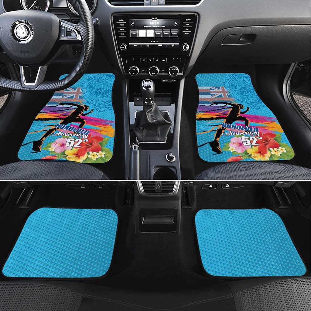 Honolulu Anniversary 52nd Running Car Mats Marathon Competition Kakau Pattern Blue Color LT03 Set 4pcs Blue - Polynesian Pride