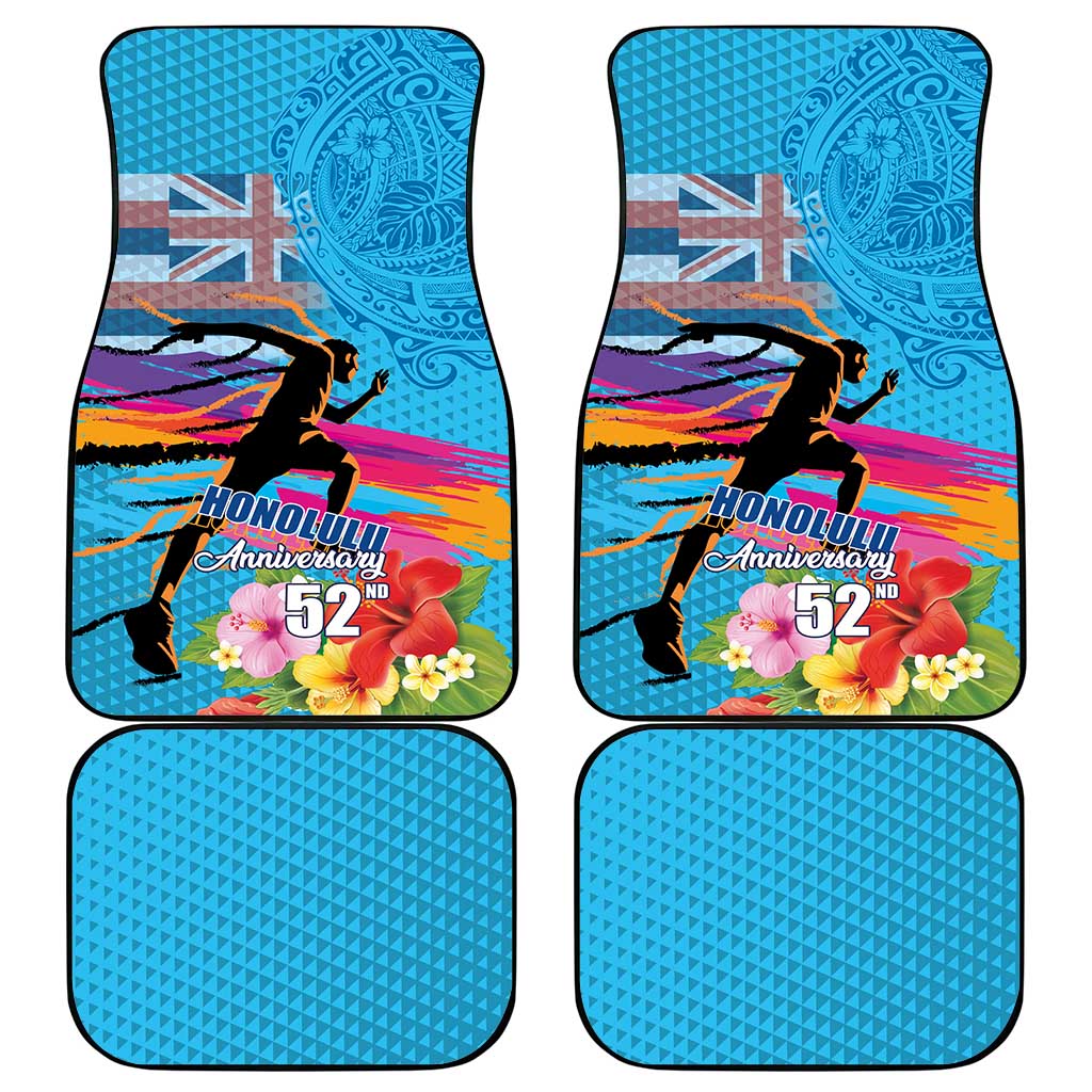 Honolulu Anniversary 52nd Running Car Mats Marathon Competition Kakau Pattern Blue Color LT03 - Polynesian Pride