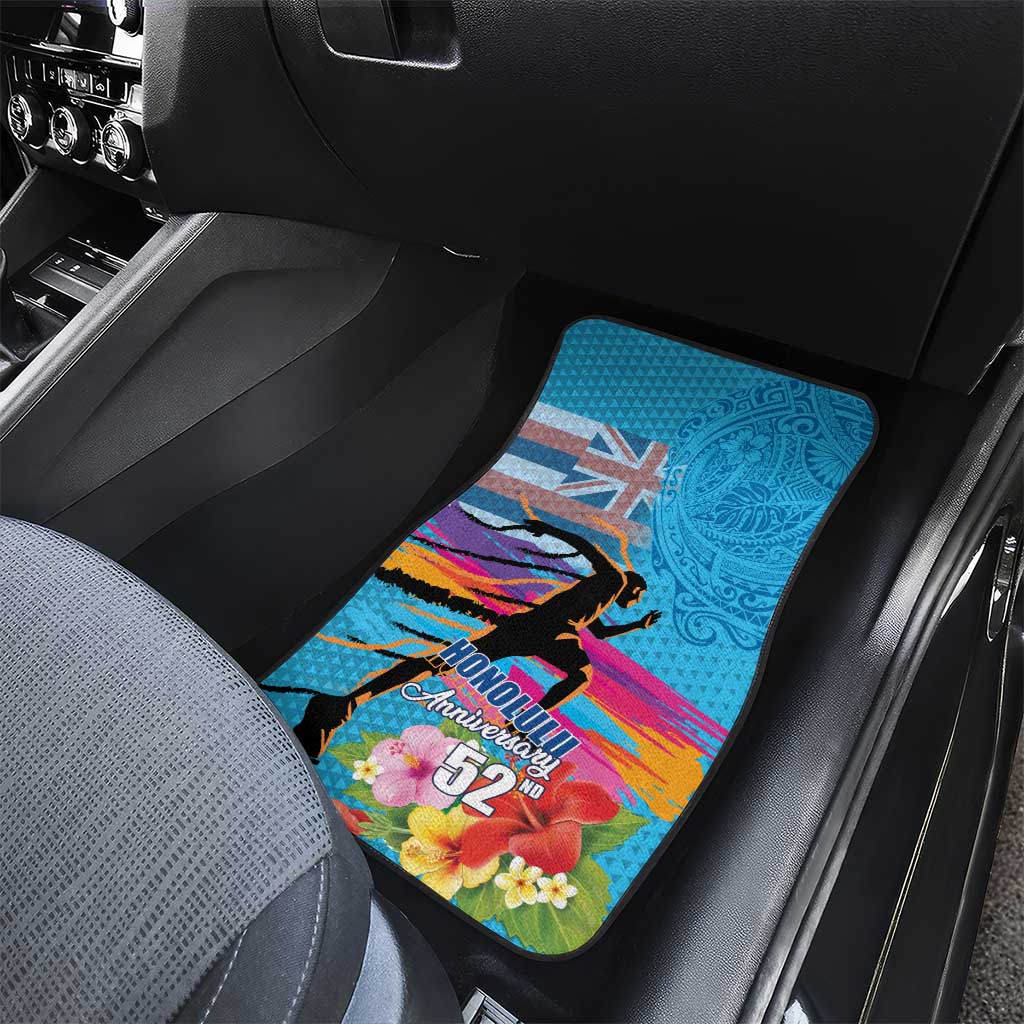 Honolulu Anniversary 52nd Running Car Mats Marathon Competition Kakau Pattern Blue Color LT03 - Polynesian Pride