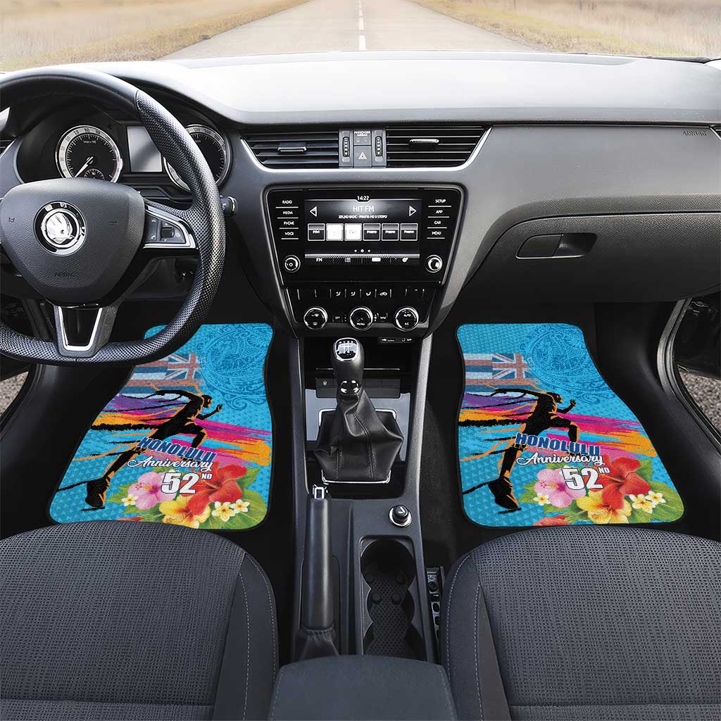 Honolulu Anniversary 52nd Running Car Mats Marathon Competition Kakau Pattern Blue Color LT03 Set 2pcs - Front Blue - Polynesian Pride
