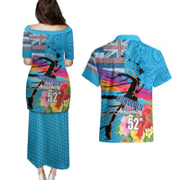 Honolulu Anniversary 52nd Running Couples Matching Puletasi and Hawaiian Shirt Marathon Competition Kakau Pattern Blue Color LT03 - Polynesian Pride