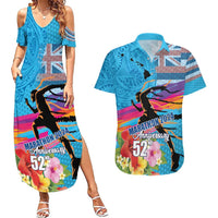 Honolulu Anniversary 52nd Running Couples Matching Summer Maxi Dress and Hawaiian Shirt Marathon Competition Kakau Pattern Blue Color LT03 Blue - Polynesian Pride