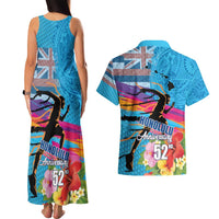 Honolulu Anniversary 52nd Running Couples Matching Tank Maxi Dress and Hawaiian Shirt Marathon Competition Kakau Pattern Blue Color LT03 - Polynesian Pride