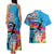 Honolulu Anniversary 52nd Running Couples Matching Tank Maxi Dress and Hawaiian Shirt Marathon Competition Kakau Pattern Blue Color