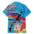 Honolulu Anniversary 52nd Running Family Matching Mermaid Dress and Hawaiian Shirt Marathon Competition Kakau Pattern Blue Color
