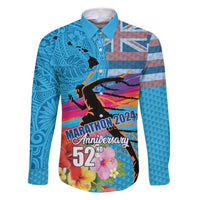 Honolulu Anniversary 52nd Running Family Matching Mermaid Dress and Hawaiian Shirt Marathon Competition Kakau Pattern Blue Color