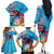 Honolulu Anniversary 52nd Running Family Matching Off The Shoulder Long Sleeve Dress and Hawaiian Shirt Marathon Competition Kakau Pattern Blue Color