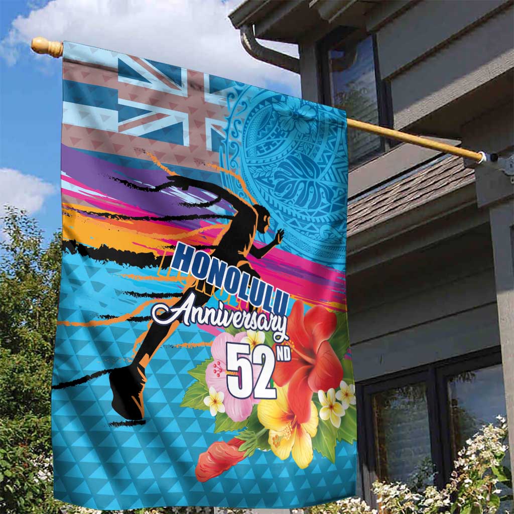 Honolulu Anniversary 52nd Running Garden Flag Marathon Competition Kakau Pattern Blue Color LT03 - Polynesian Pride