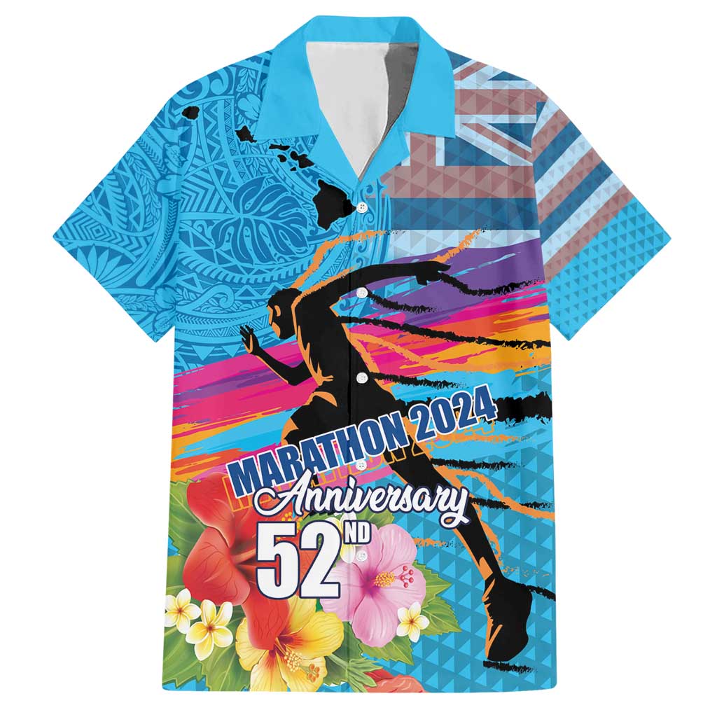 Honolulu Anniversary 52nd Running Hawaiian Shirt Marathon Competition Kakau Pattern Blue Color LT03 Blue - Polynesian Pride
