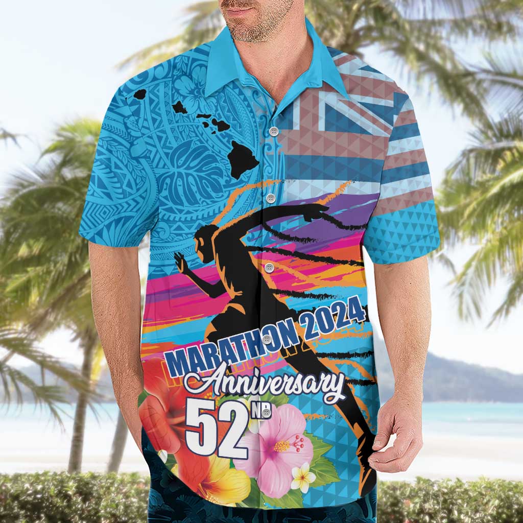 Honolulu Anniversary 52nd Running Hawaiian Shirt Marathon Competition Kakau Pattern Blue Color LT03 - Polynesian Pride