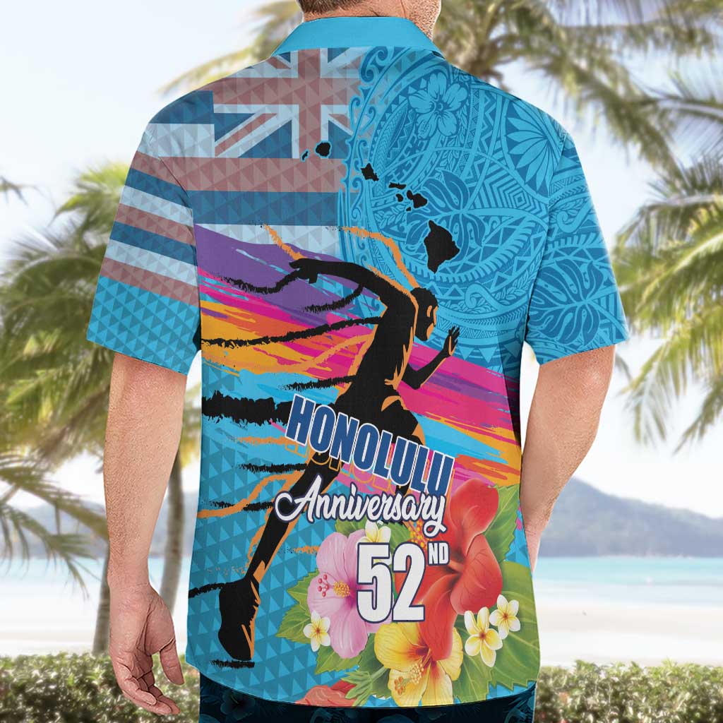 Honolulu Anniversary 52nd Running Hawaiian Shirt Marathon Competition Kakau Pattern Blue Color LT03 - Polynesian Pride