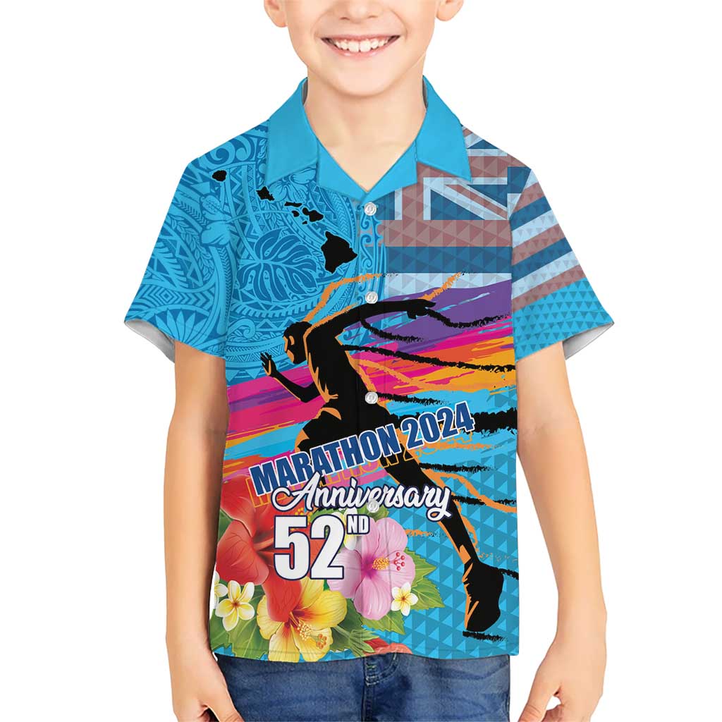 Honolulu Anniversary 52nd Running Hawaiian Shirt Marathon Competition Kakau Pattern Blue Color LT03 - Polynesian Pride