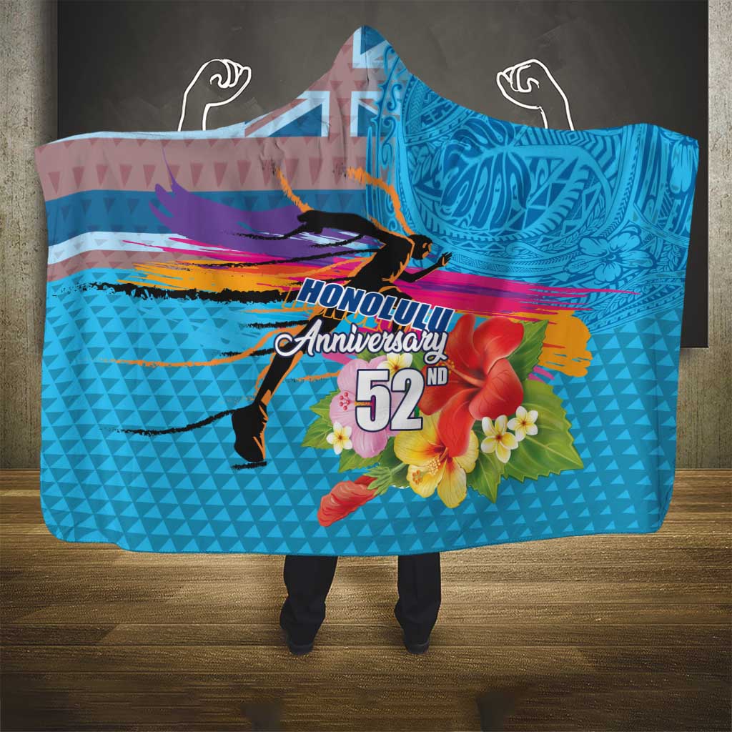 Honolulu Anniversary 52nd Running Hooded Blanket Marathon Competition Kakau Pattern Blue Color LT03 - Polynesian Pride
