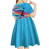 Honolulu Anniversary 52nd Running Kid Short Sleeve Dress Marathon Competition Kakau Pattern Blue Color