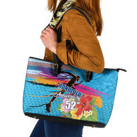 Honolulu Anniversary 52nd Running Leather Tote Bag Marathon Competition Kakau Pattern Blue Color LT03 Blue - Polynesian Pride