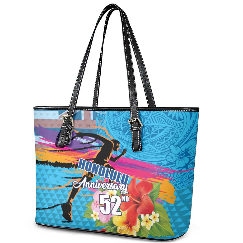 Honolulu Anniversary 52nd Running Leather Tote Bag Marathon Competition Kakau Pattern Blue Color LT03 - Polynesian Pride