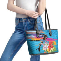 Honolulu Anniversary 52nd Running Leather Tote Bag Marathon Competition Kakau Pattern Blue Color LT03 - Polynesian Pride