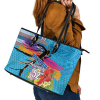 Honolulu Anniversary 52nd Running Leather Tote Bag Marathon Competition Kakau Pattern Blue Color LT03 - Polynesian Pride