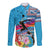 Honolulu Anniversary 52nd Running Long Sleeve Button Shirt Marathon Competition Kakau Pattern Blue Color