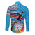 Honolulu Anniversary 52nd Running Long Sleeve Button Shirt Marathon Competition Kakau Pattern Blue Color