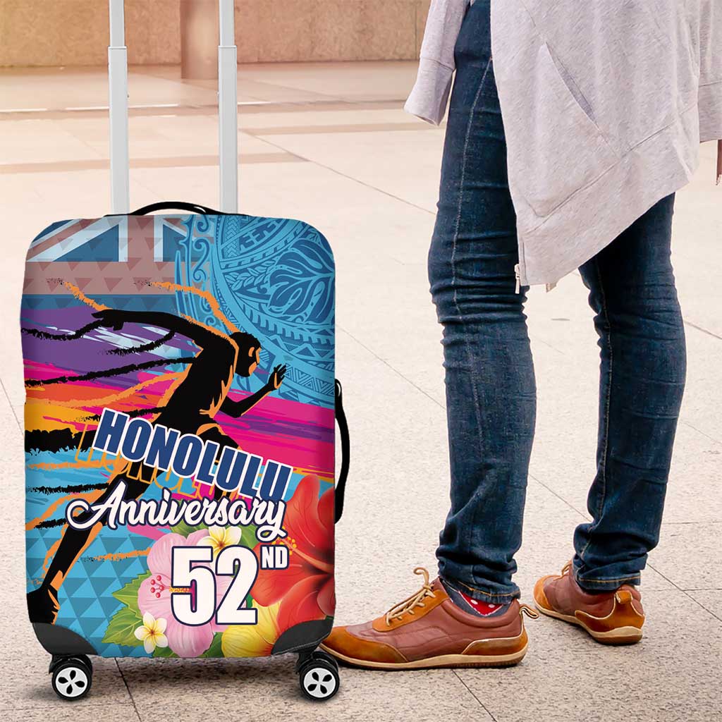 Honolulu Anniversary 52nd Running Luggage Cover Marathon Competition Kakau Pattern Blue Color