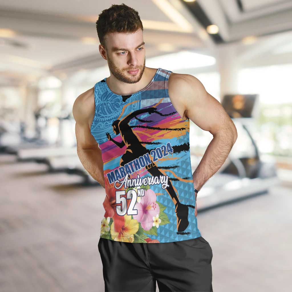 Honolulu Anniversary 52nd Running Men Tank Top Marathon Competition Kakau Pattern Blue Color LT03 Blue - Polynesian Pride