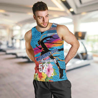 Honolulu Anniversary 52nd Running Men Tank Top Marathon Competition Kakau Pattern Blue Color LT03 Blue - Polynesian Pride