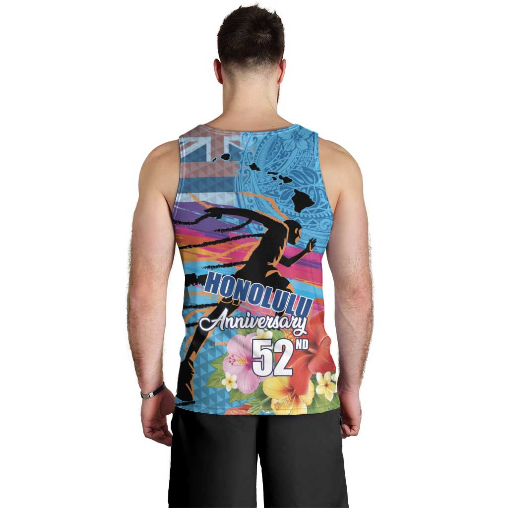 Honolulu Anniversary 52nd Running Men Tank Top Marathon Competition Kakau Pattern Blue Color LT03 - Polynesian Pride