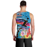 Honolulu Anniversary 52nd Running Men Tank Top Marathon Competition Kakau Pattern Blue Color LT03 - Polynesian Pride