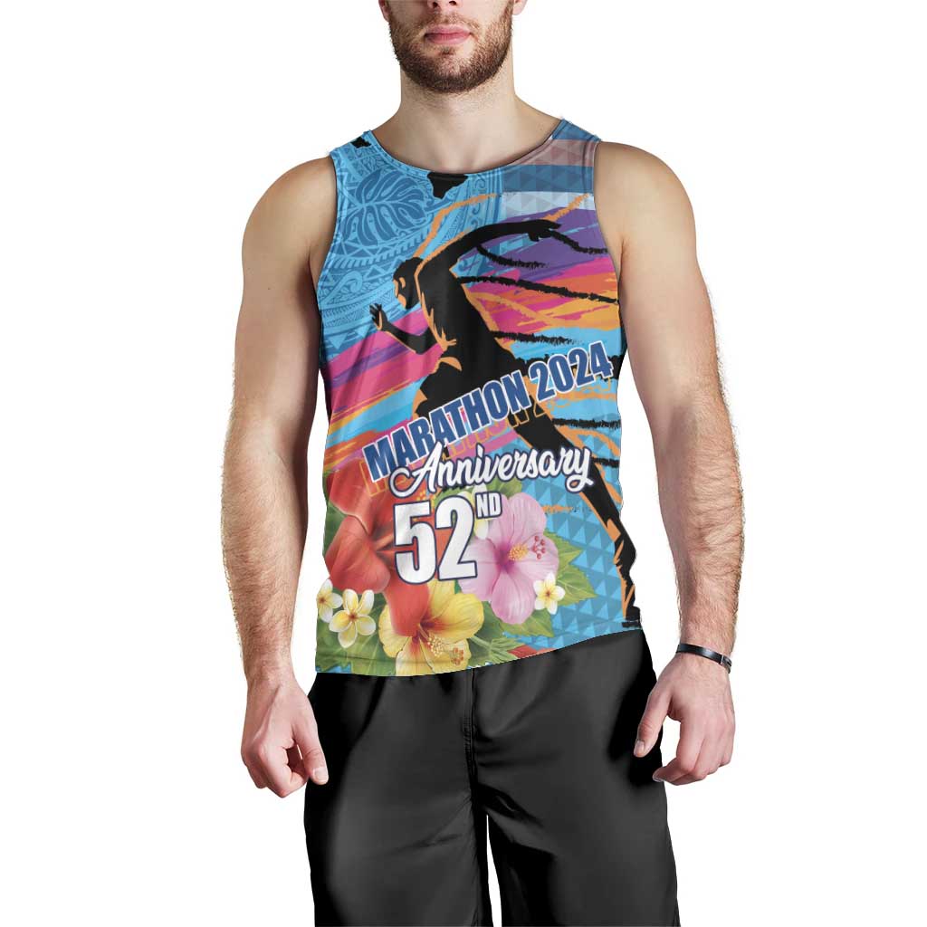 Honolulu Anniversary 52nd Running Men Tank Top Marathon Competition Kakau Pattern Blue Color LT03 - Polynesian Pride