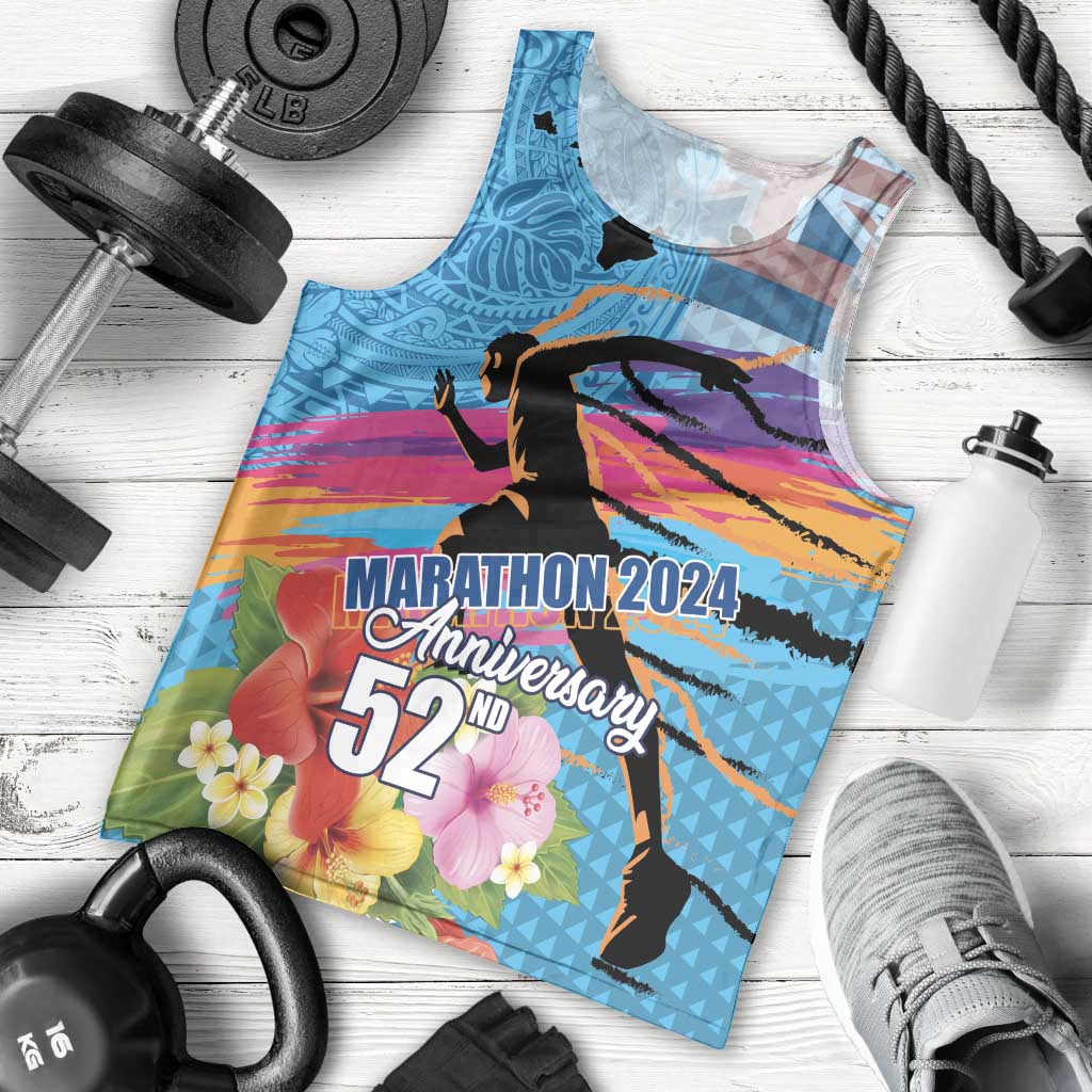 Honolulu Anniversary 52nd Running Men Tank Top Marathon Competition Kakau Pattern Blue Color LT03 - Polynesian Pride