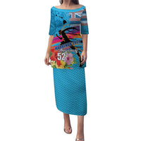Honolulu Anniversary 52nd Running Puletasi Marathon Competition Kakau Pattern Blue Color LT03 Long Dress Blue - Polynesian Pride