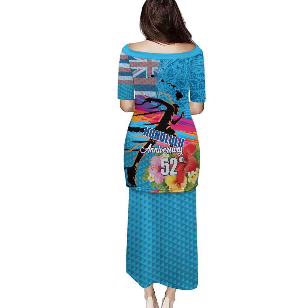 Honolulu Anniversary 52nd Running Puletasi Marathon Competition Kakau Pattern Blue Color LT03 - Polynesian Pride