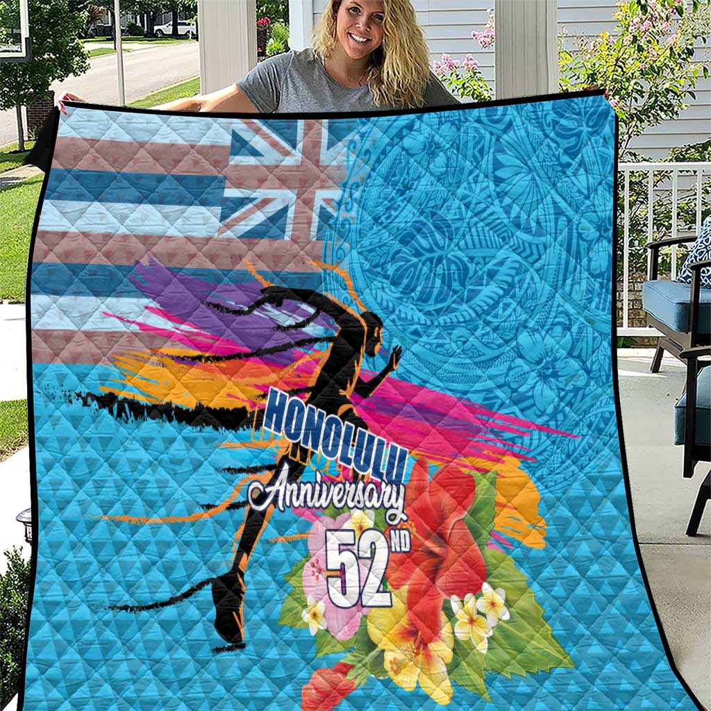 Honolulu Anniversary 52nd Running Quilt Marathon Competition Kakau Pattern Blue Color