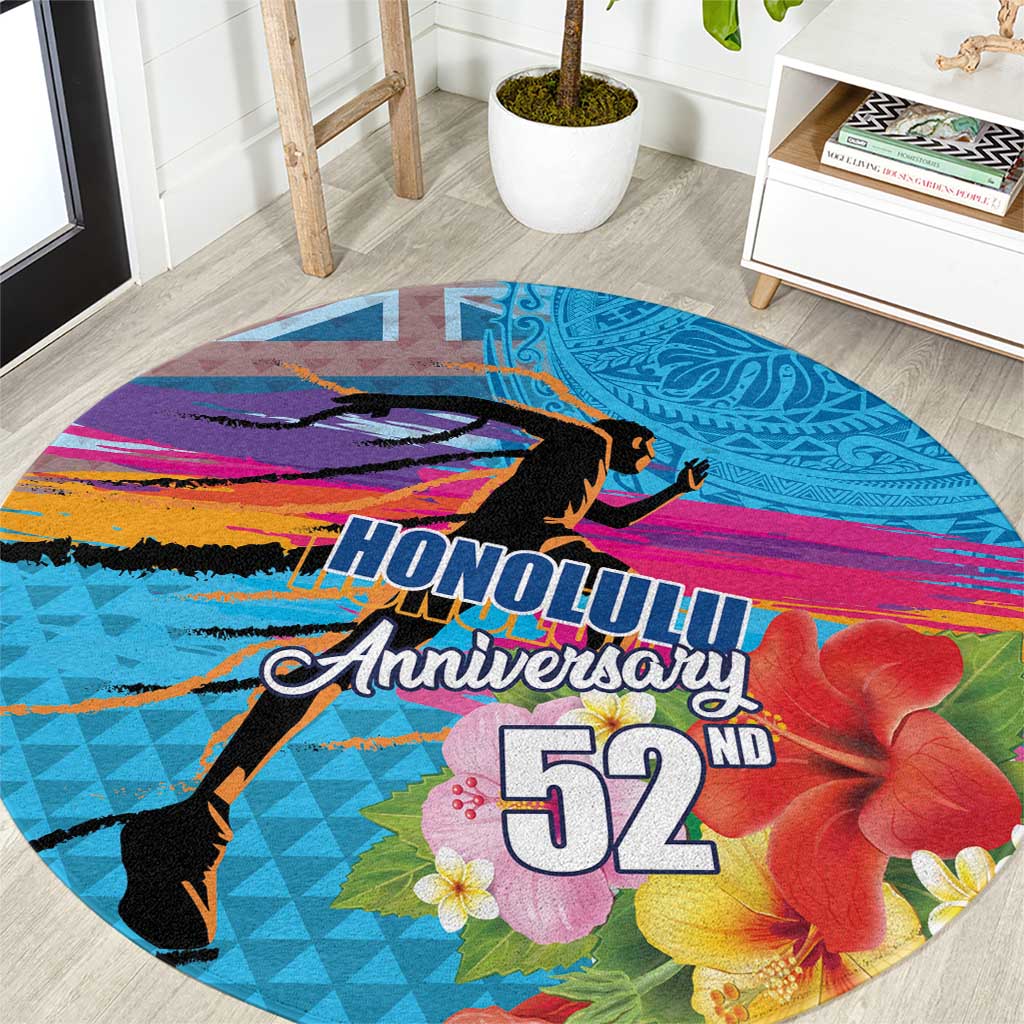 Honolulu Anniversary 52nd Running Round Carpet Marathon Competition Kakau Pattern Blue Color