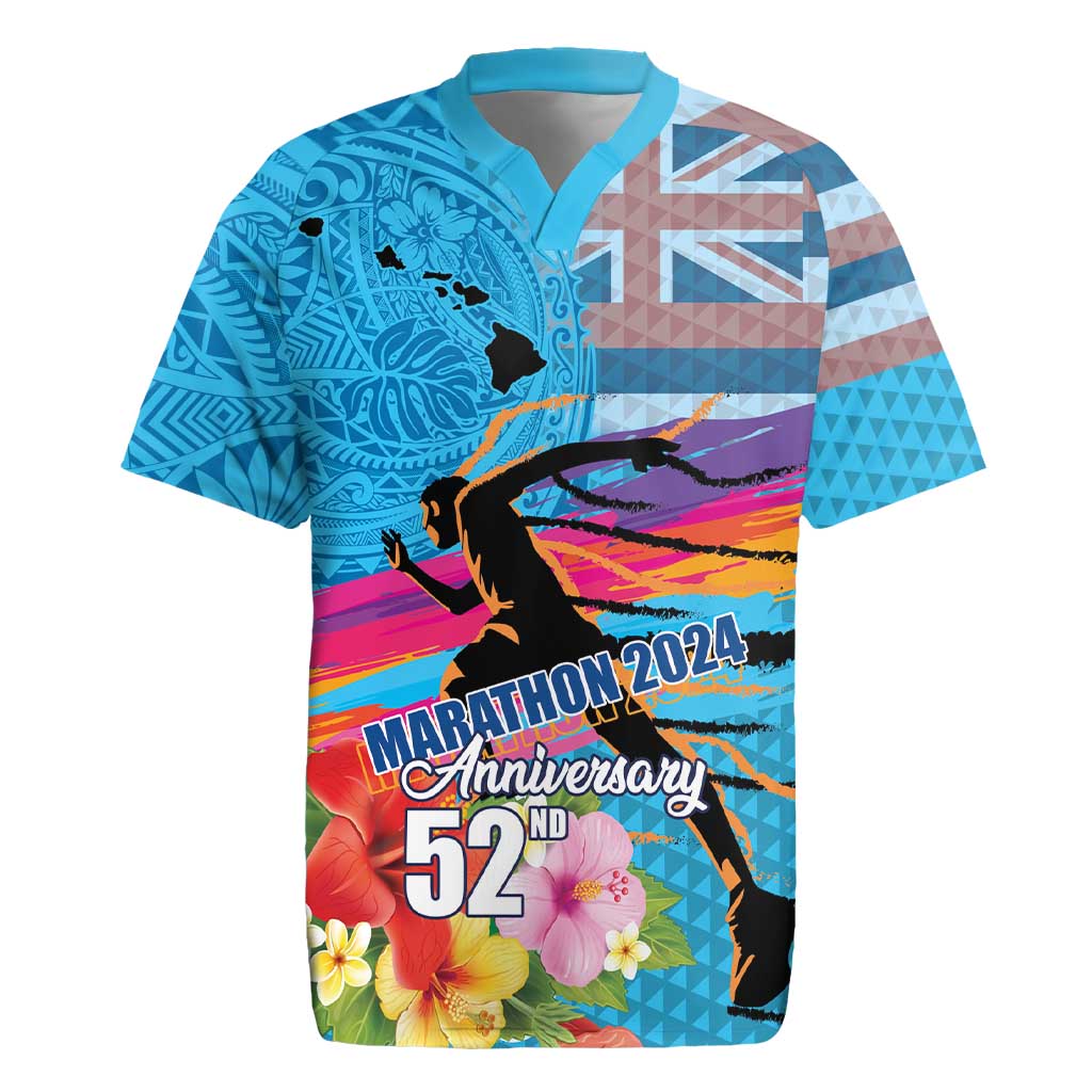 Honolulu Anniversary 52nd Running Rugby Jersey Marathon Competition Kakau Pattern Blue Color LT03 Blue - Polynesian Pride