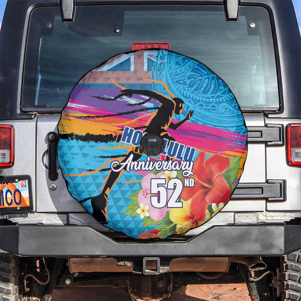 Honolulu Anniversary 52nd Running Spare Tire Cover Marathon Competition Kakau Pattern Blue Color LT03 Blue - Polynesian Pride