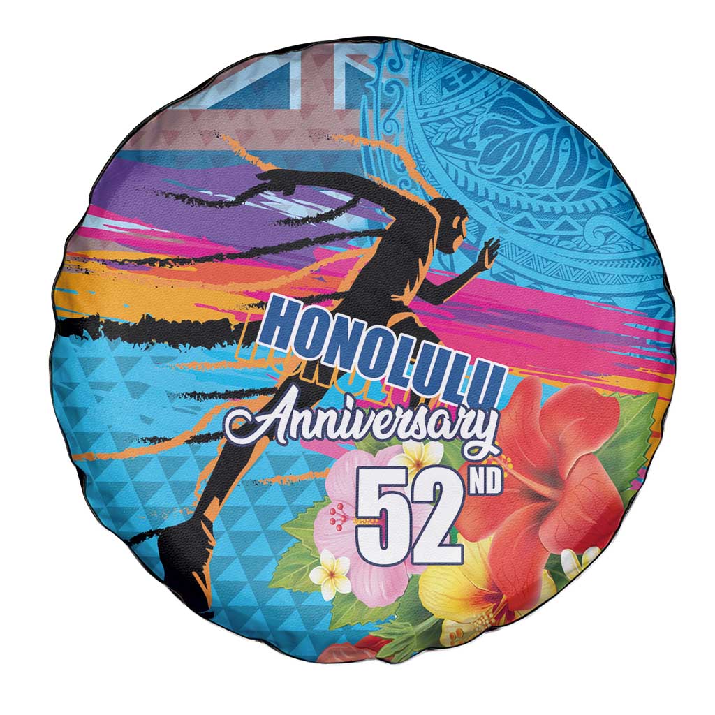 Honolulu Anniversary 52nd Running Spare Tire Cover Marathon Competition Kakau Pattern Blue Color LT03 - Polynesian Pride