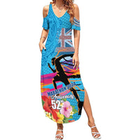 Honolulu Anniversary 52nd Running Summer Maxi Dress Marathon Competition Kakau Pattern Blue Color LT03 Women Blue - Polynesian Pride