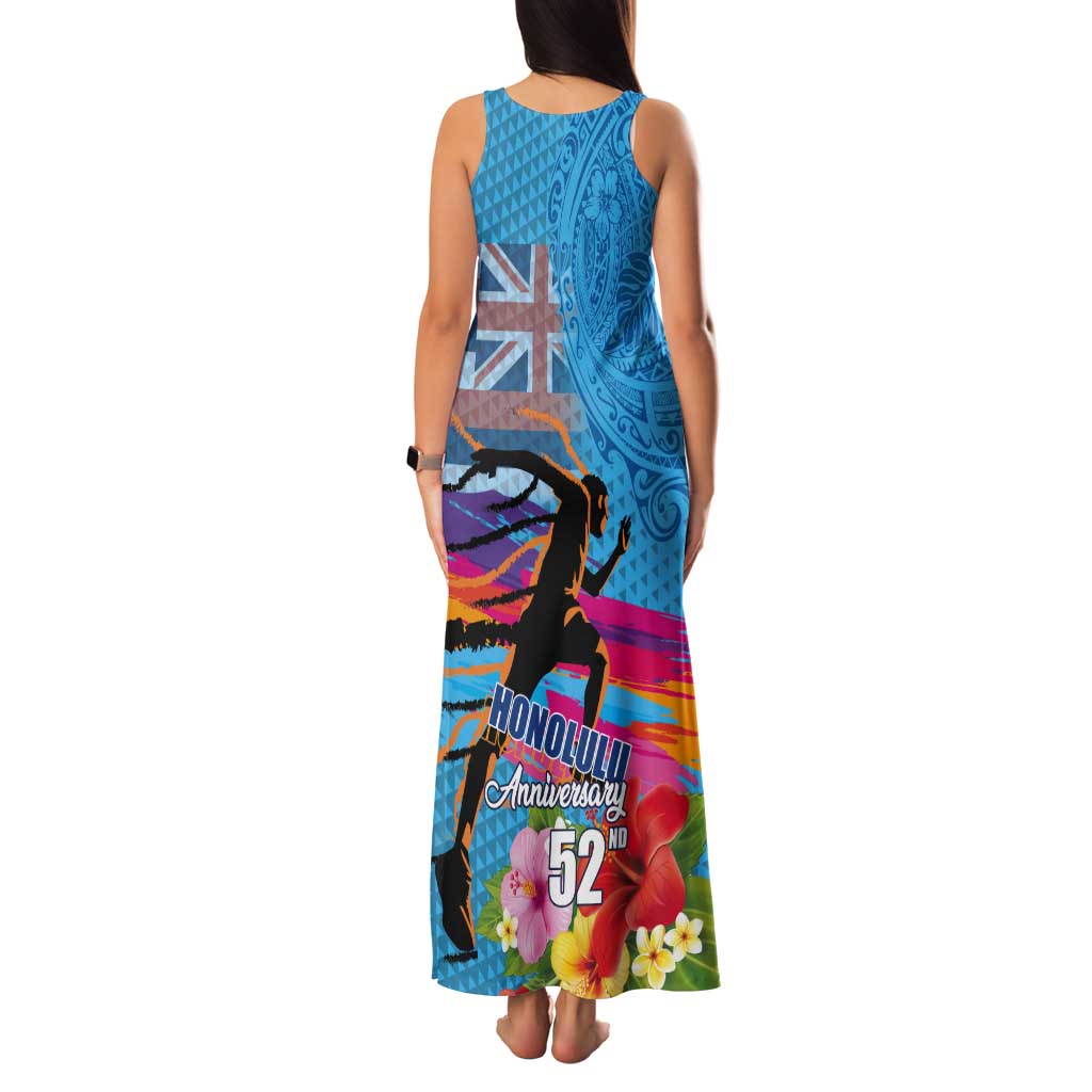 Honolulu Anniversary 52nd Running Tank Maxi Dress Marathon Competition Kakau Pattern Blue Color LT03 - Polynesian Pride