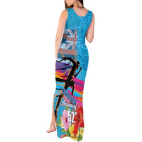 Honolulu Anniversary 52nd Running Tank Maxi Dress Marathon Competition Kakau Pattern Blue Color LT03 - Polynesian Pride